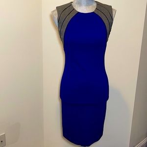 Diane Von Furstenberg DVF Marine Blue & Gray Stretch Hallie Sheath Dress